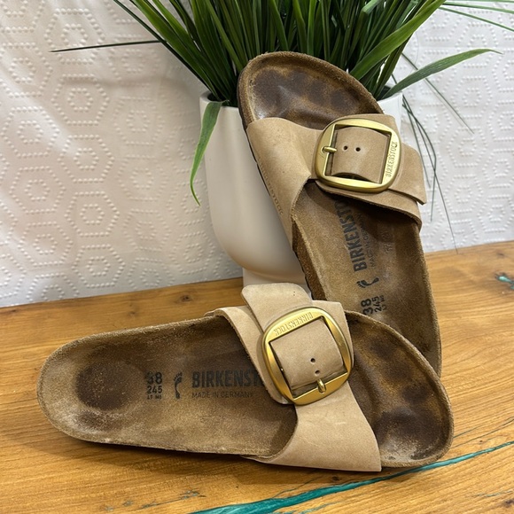 Birkenstock Madrid Big Buckle tan gold Leather Sandal 38 - Picture 1 of 8